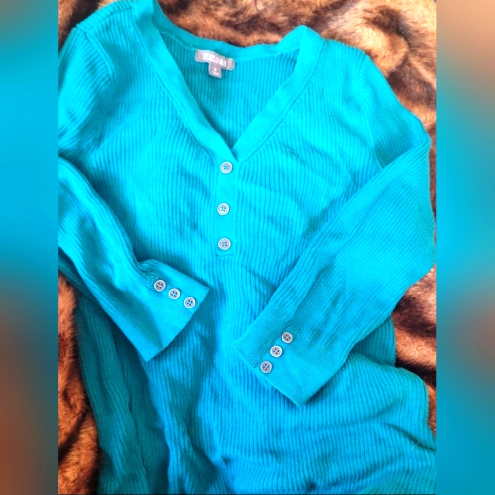 Cardigan roz and ali Size small blue topaz